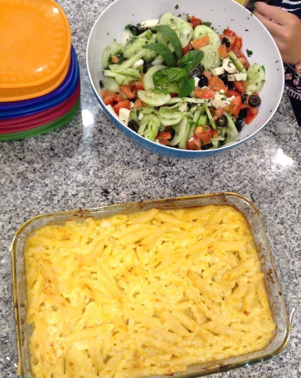 mac and cheese and cucumber salad 