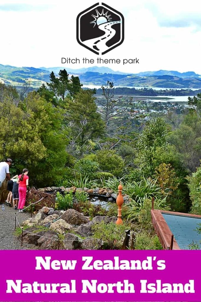 Family overlooking scenery on North Island, New Zealand