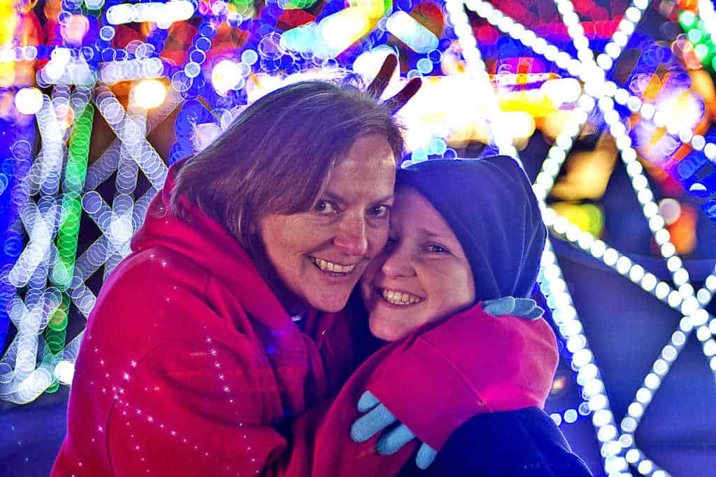 Mom and son with holiday lights by Morgan Shmorgan via Flickr