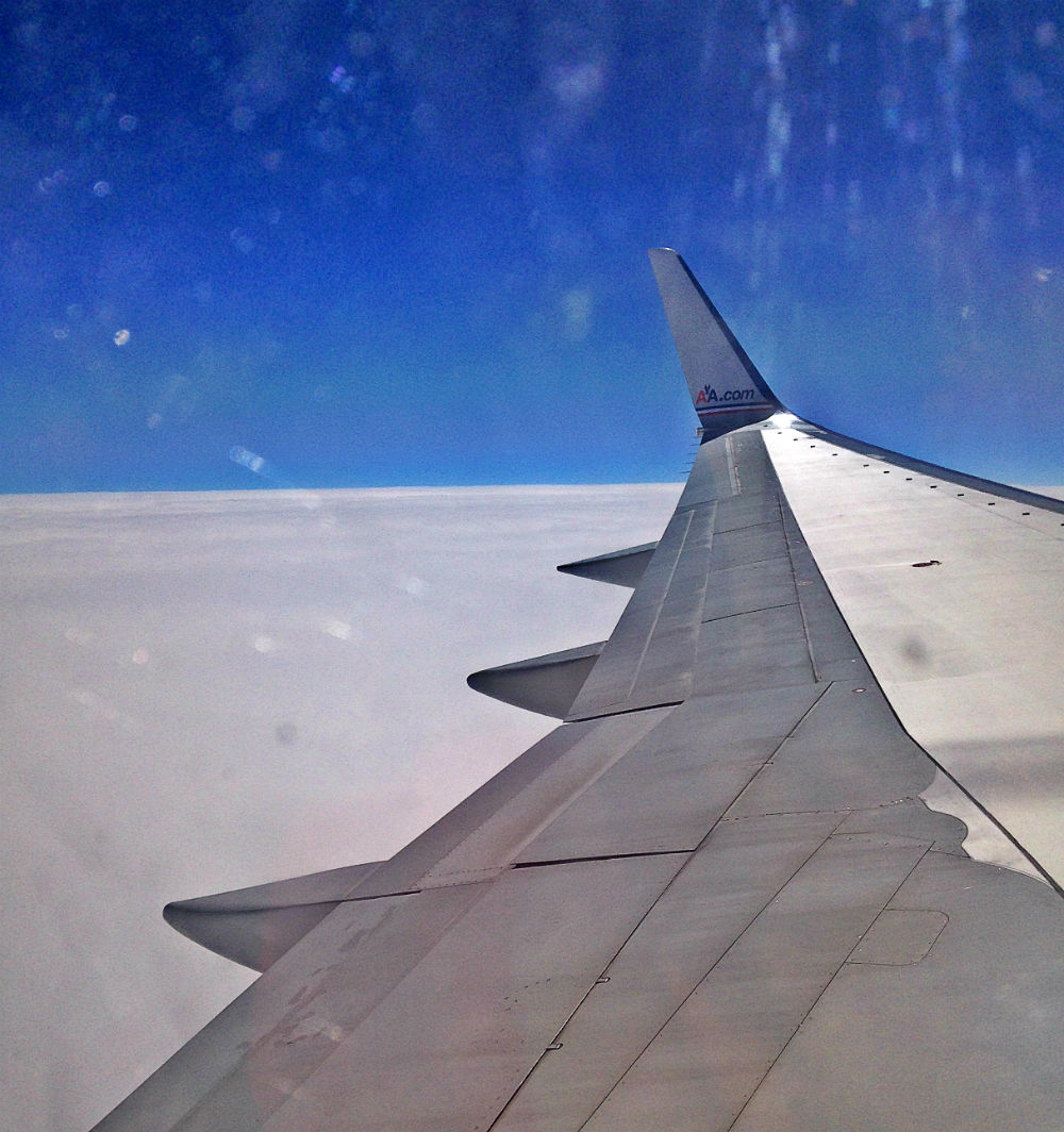 blue sky and plane wing by eileen cotter wright