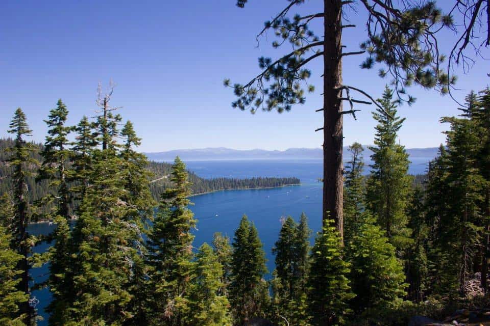 sun shining on lake tahoe