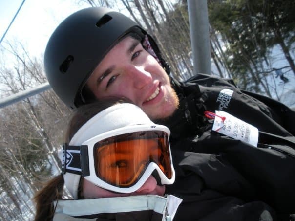 young couple on ski life closeup