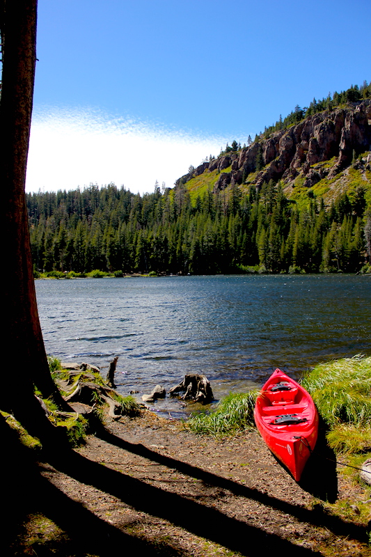 kayaking at an alpine lake Mammoth California