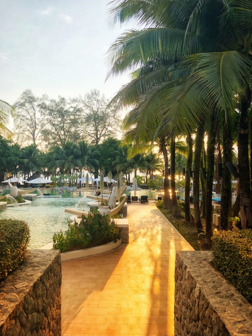 Pool at sunrise at the Natai beach Resort Thailand