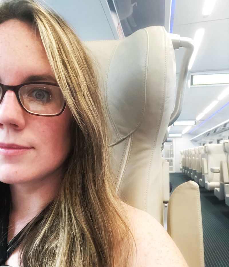 selfie in first class select on brightline trains or Virgin Trains USA in Florida