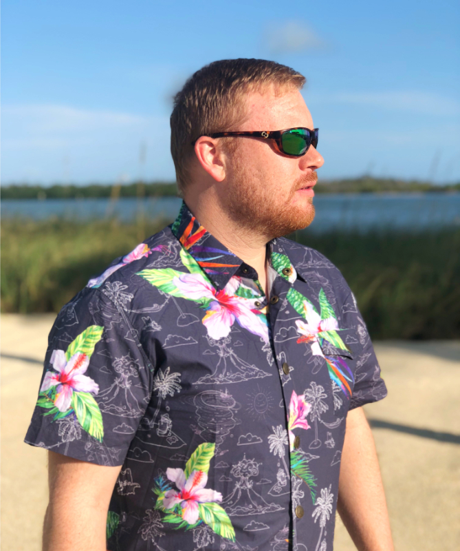 Baja LLama blue and flower shirt in Marathon Key Florida