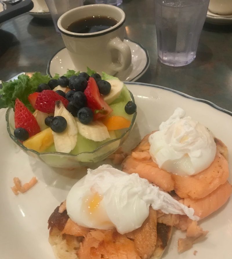 The Nova Scotia Benedict with no Hollandaise Sauce and Fruit