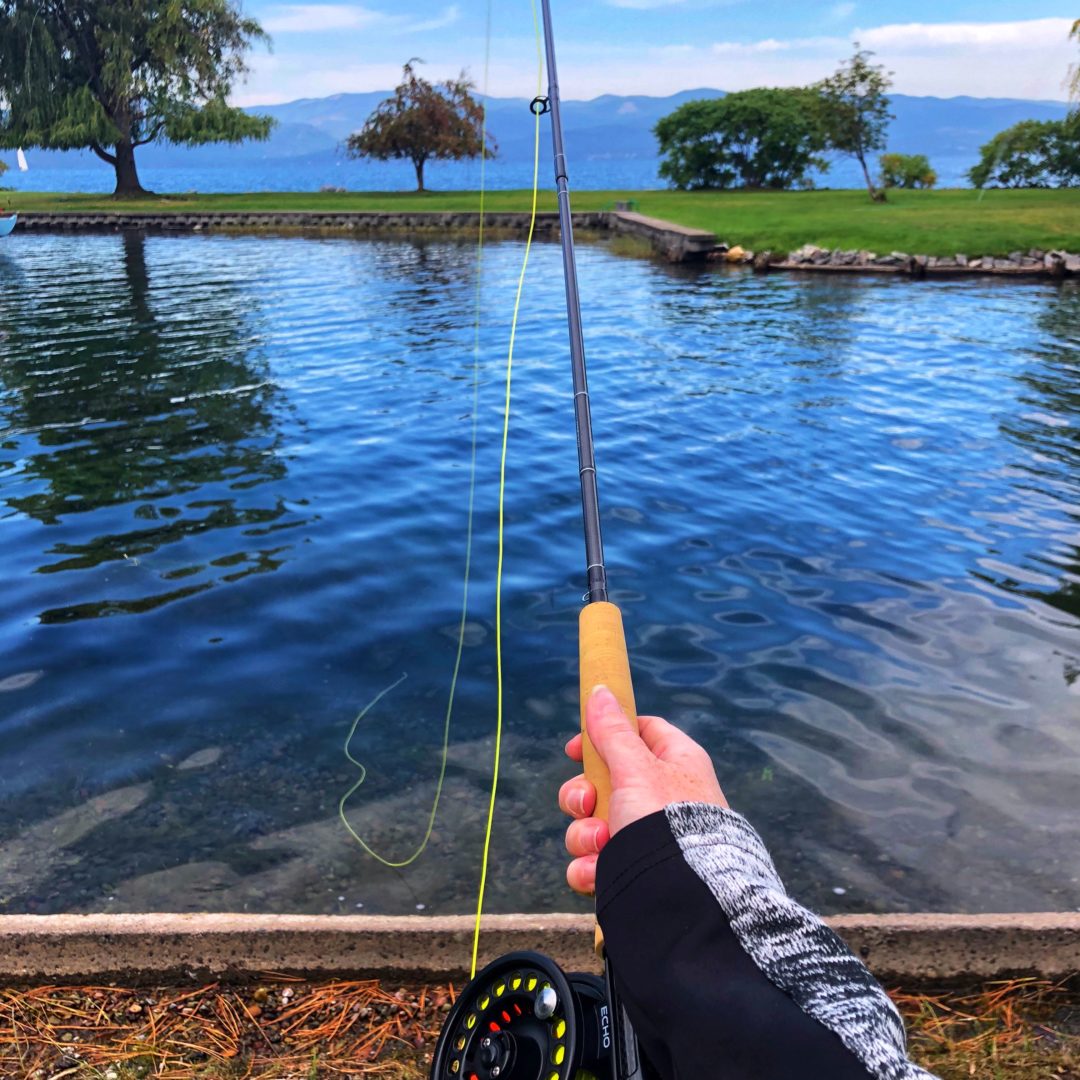 flyfishing rod in flathead lake montana