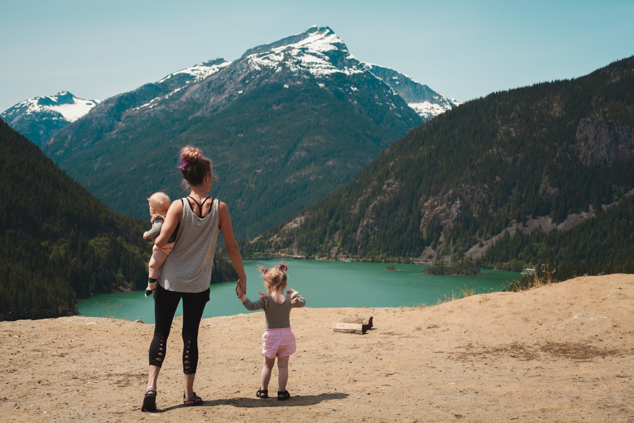 mom and kids on family hike